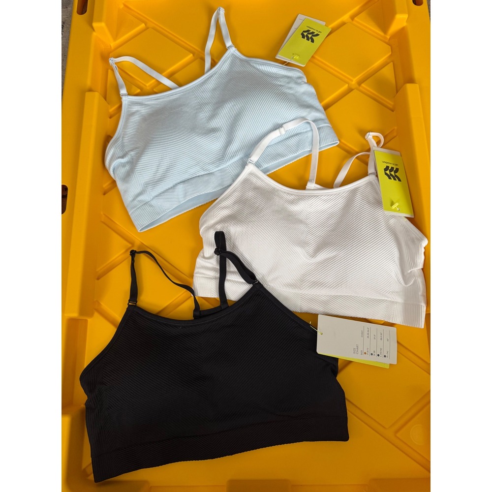 All in Motion Girls 3pk Seamless Sports Bras Black White Blue Size L 10/12 NWT